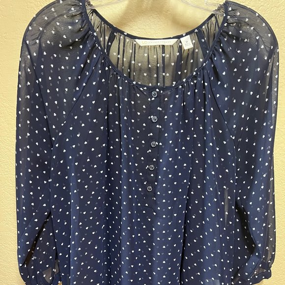Lauren Conrad Sheer Navy Blue Heart Blouse Size Medium - Picture 8 of 8